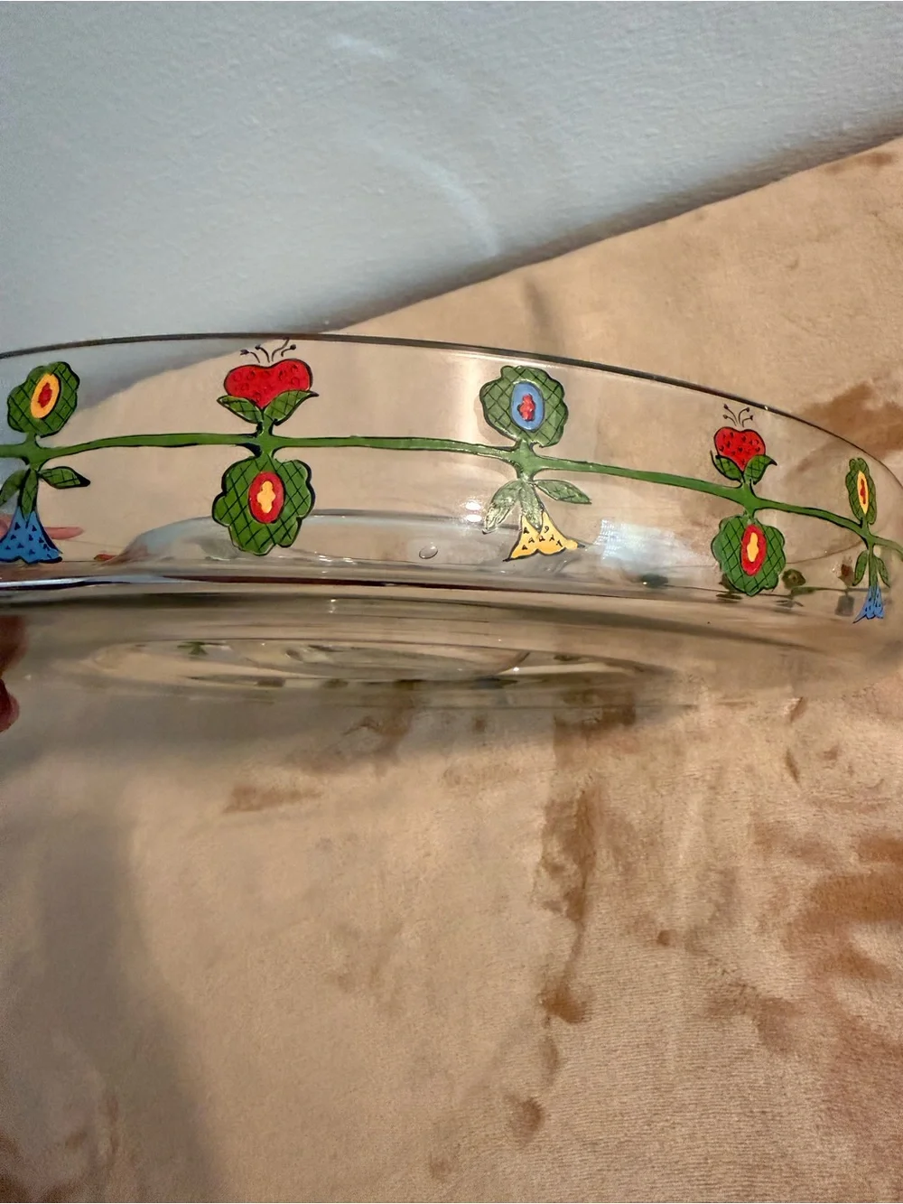 Glass Divided Server with Colorful Floral Motif